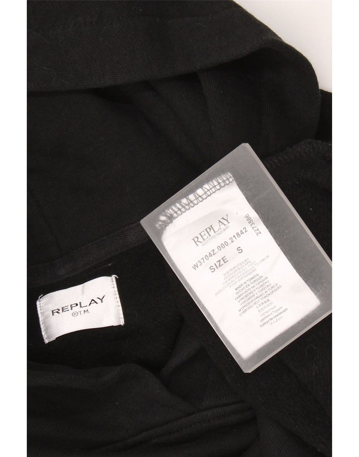 REPLAY Womens Oversized Graphic Hoodie Jumper UK 10 Small Black Cotton