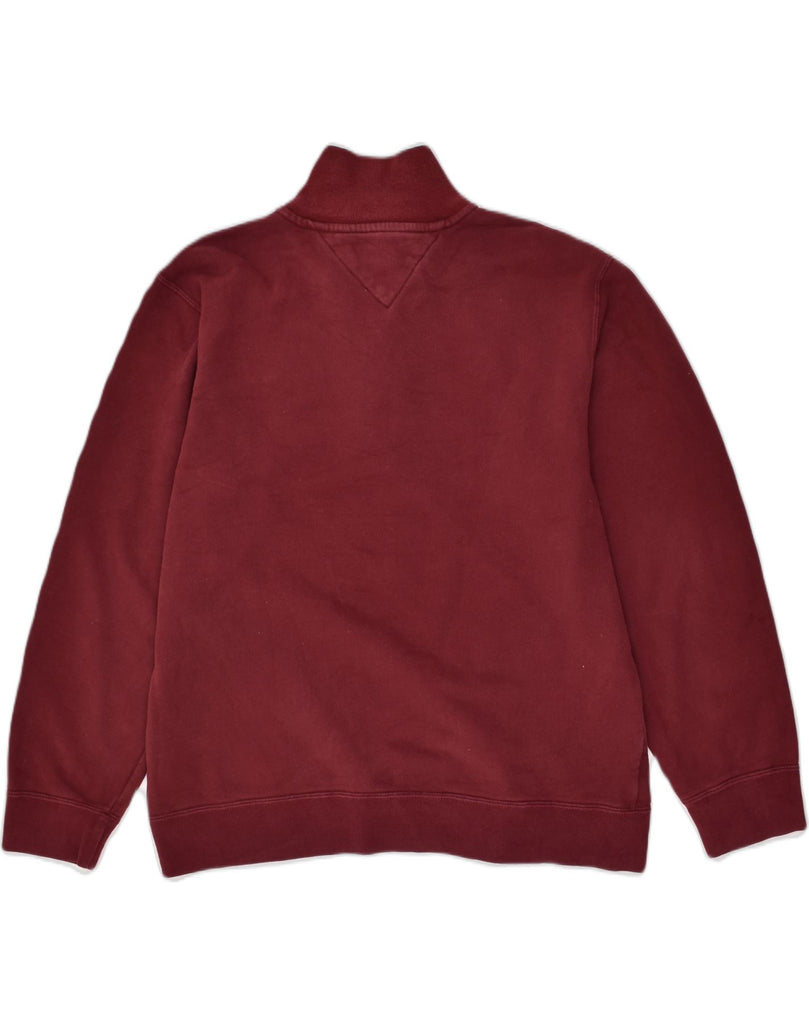 TOMMY HILFIGER Mens Zip Neck Sweatshirt Jumper Medium Maroon Cotton | Vintage Tommy Hilfiger | Thrift | Second-Hand Tommy Hilfiger | Used Clothing | Messina Hembry 