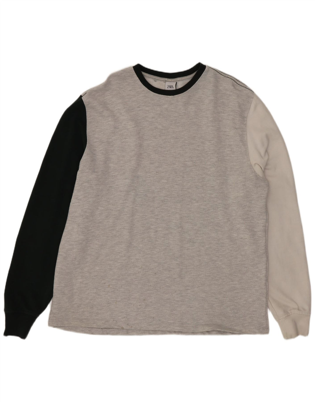 Zara Mens Sweatshirt Jumper XL Grey Colourblock Cotton