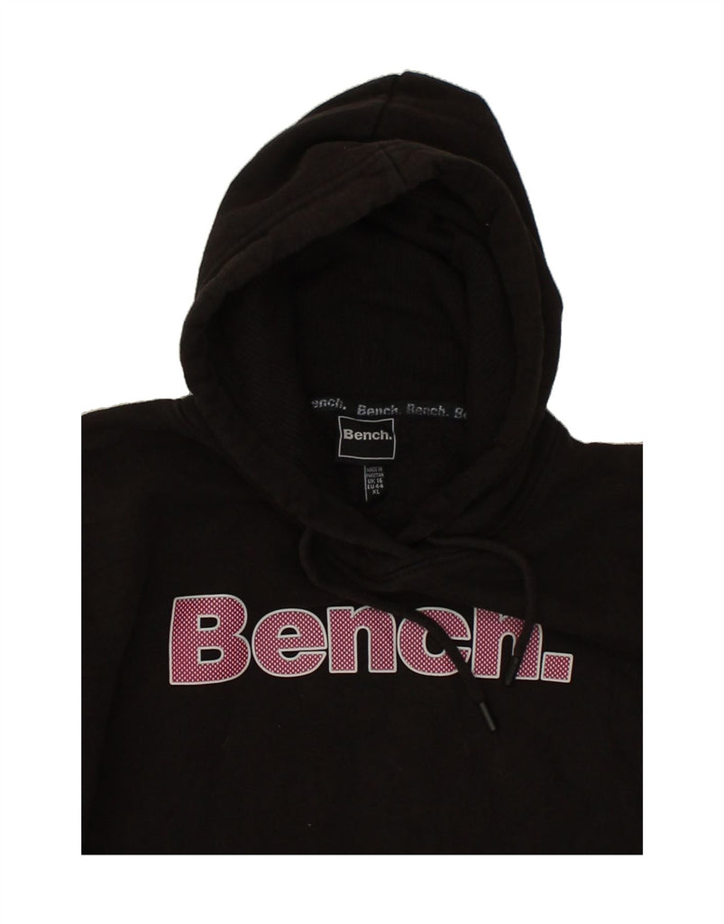 BENCH Womens Loose Fit Graphic Hoodie Jumper UK 16 Large Black Cotton | Vintage Bench | Thrift | Second-Hand Bench | Used Clothing | Messina Hembry 