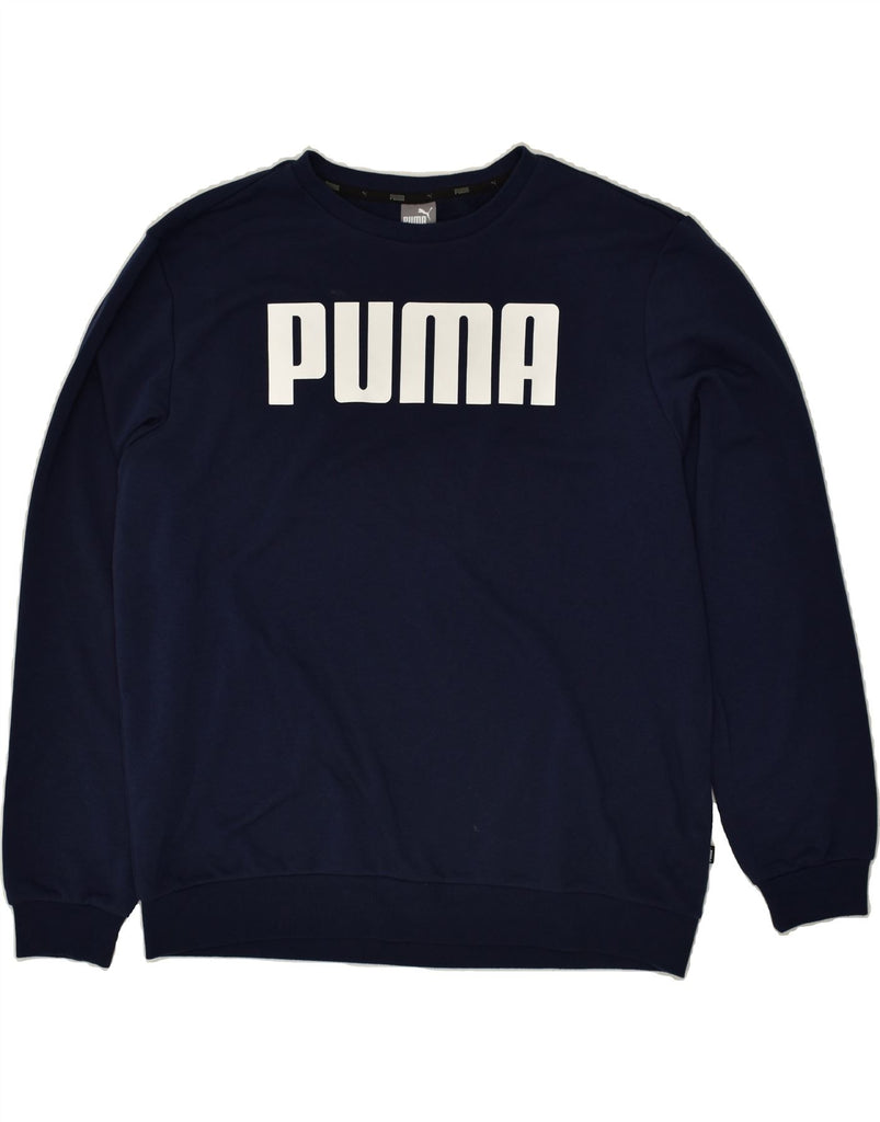 PUMA Mens Graphic Sweatshirt Jumper XL Navy Blue Cotton | Vintage Puma | Thrift | Second-Hand Puma | Used Clothing | Messina Hembry 