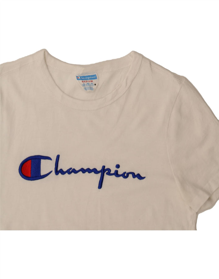 CHAMPION Womens Graphic T-Shirt Top UK 14 Medium White Cotton Vintage Champion and Second-Hand Champion from Messina Hembry 