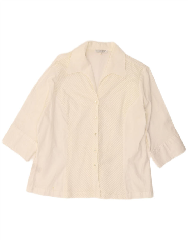 Naracamicie Womens 3/4 Sleeve Shirt US 7 Medium White Striped Cotton