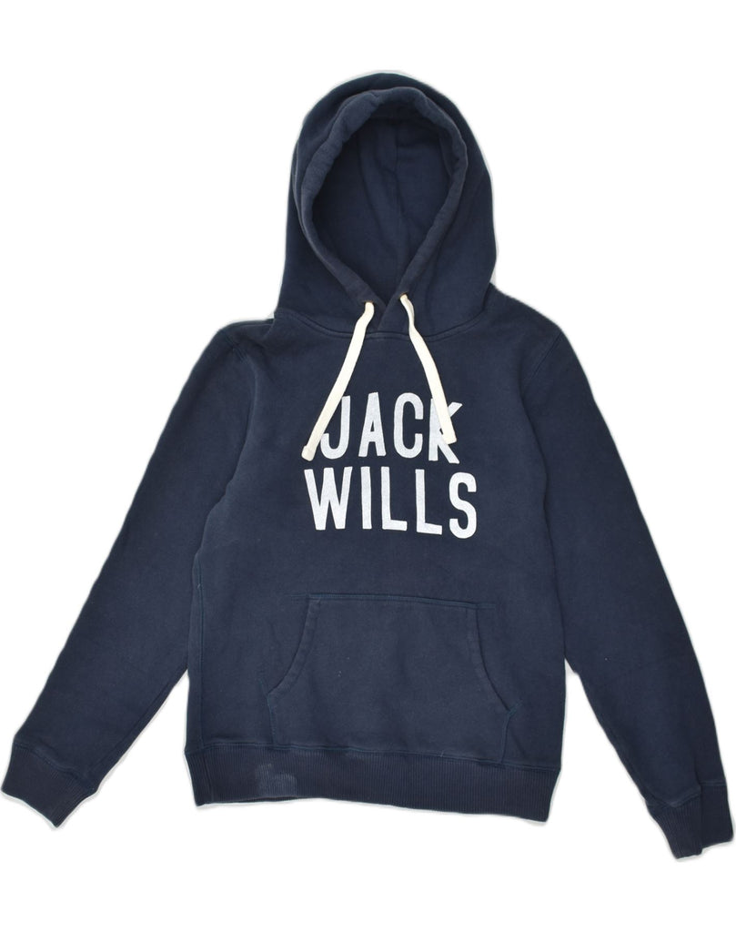 JACK WILLS Womens Graphic Hoodie Jumper UK 12 Medium  Navy Blue Cotton | Vintage Jack Wills | Thrift | Second-Hand Jack Wills | Used Clothing | Messina Hembry 