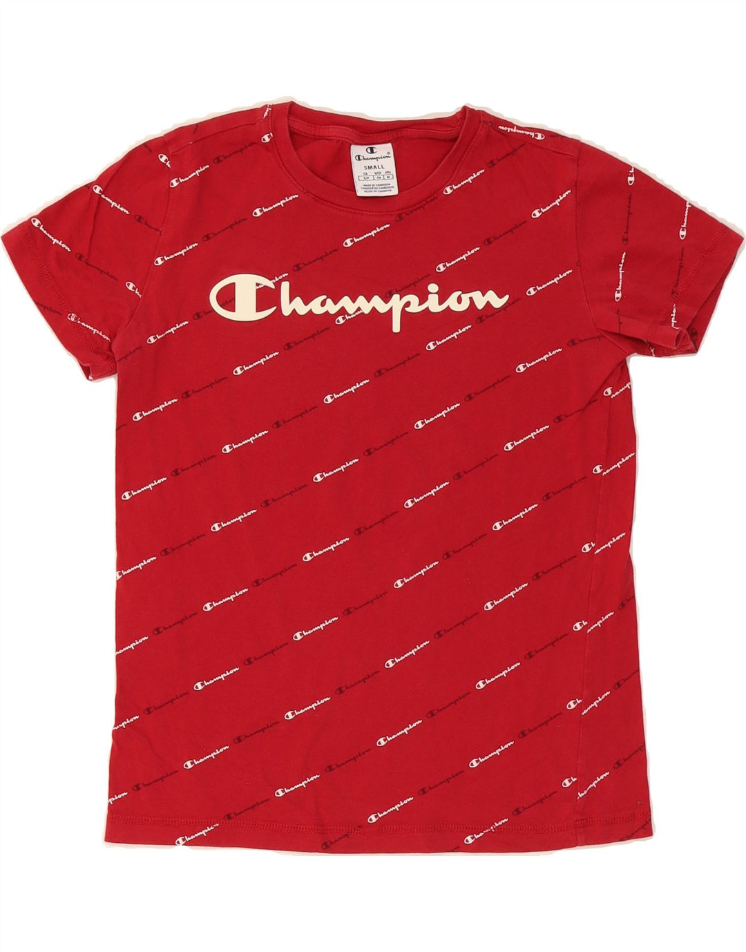 CHAMPION Womens Graphic T-Shirt Top UK 10 Small Red Vintage Champion and Second-Hand Champion from Messina Hembry 