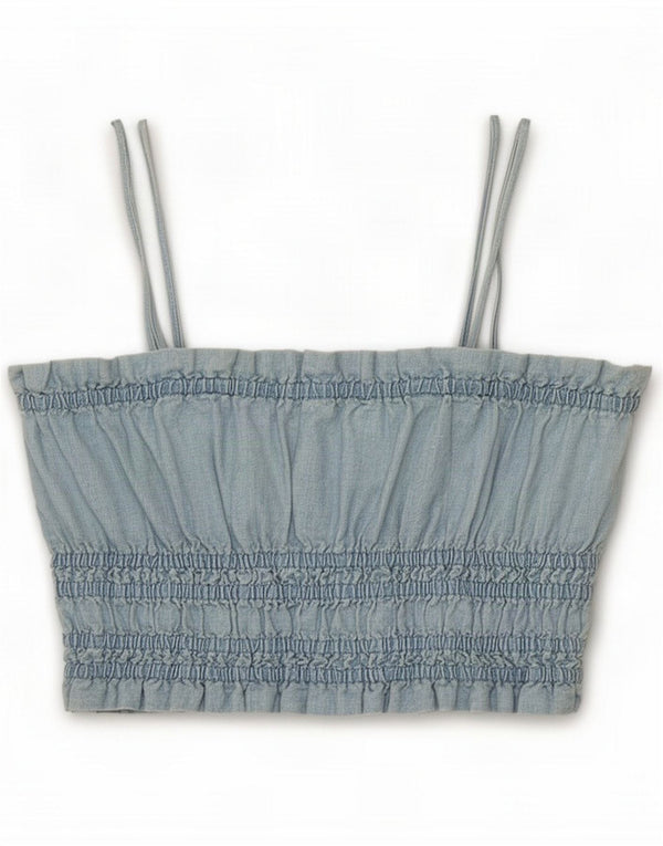 Zara Womens Crop Cami Top UK 12 Medium Blue Cotton