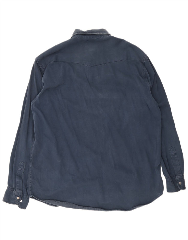 Carrera Mens Denim Shirt Size 39/40 Medium Navy Blue Cotton