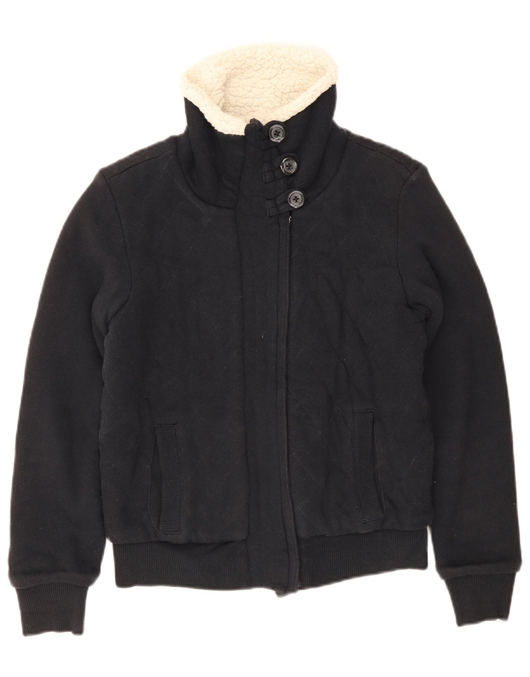 Gap Womens Bomber Sherpa Jacket UK 10 Small Navy Blue Cotton
