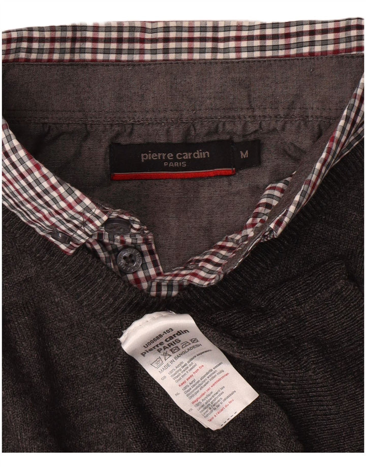 PIERRE CARDIN Mens V-Neck Jumper Sweater Medium Grey Acrylic Classic