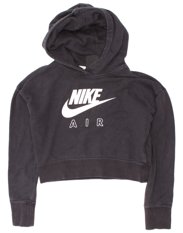 Nike Girls Crop Graphic Standard Fit Hoodie Jumper 10-11 Years Medium Black