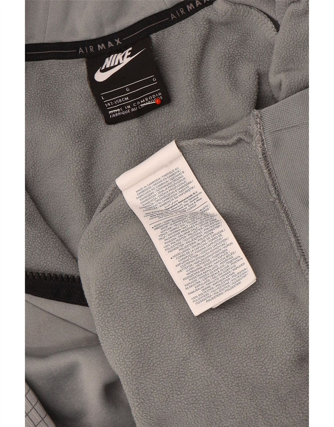NIKE Boys Graphic Hoodie Jumper 12-13 Years Large Grey Check Polyester