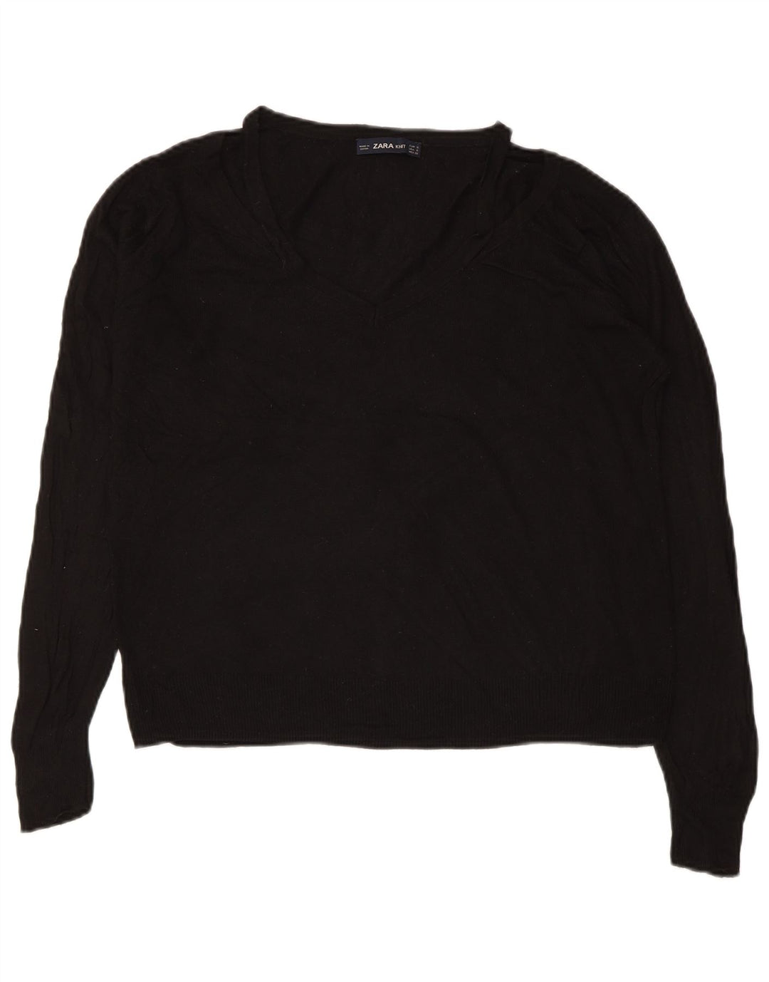 ZARA Womens Oversized V-Neck Jumper Sweater UK 10 Small Black Viscose