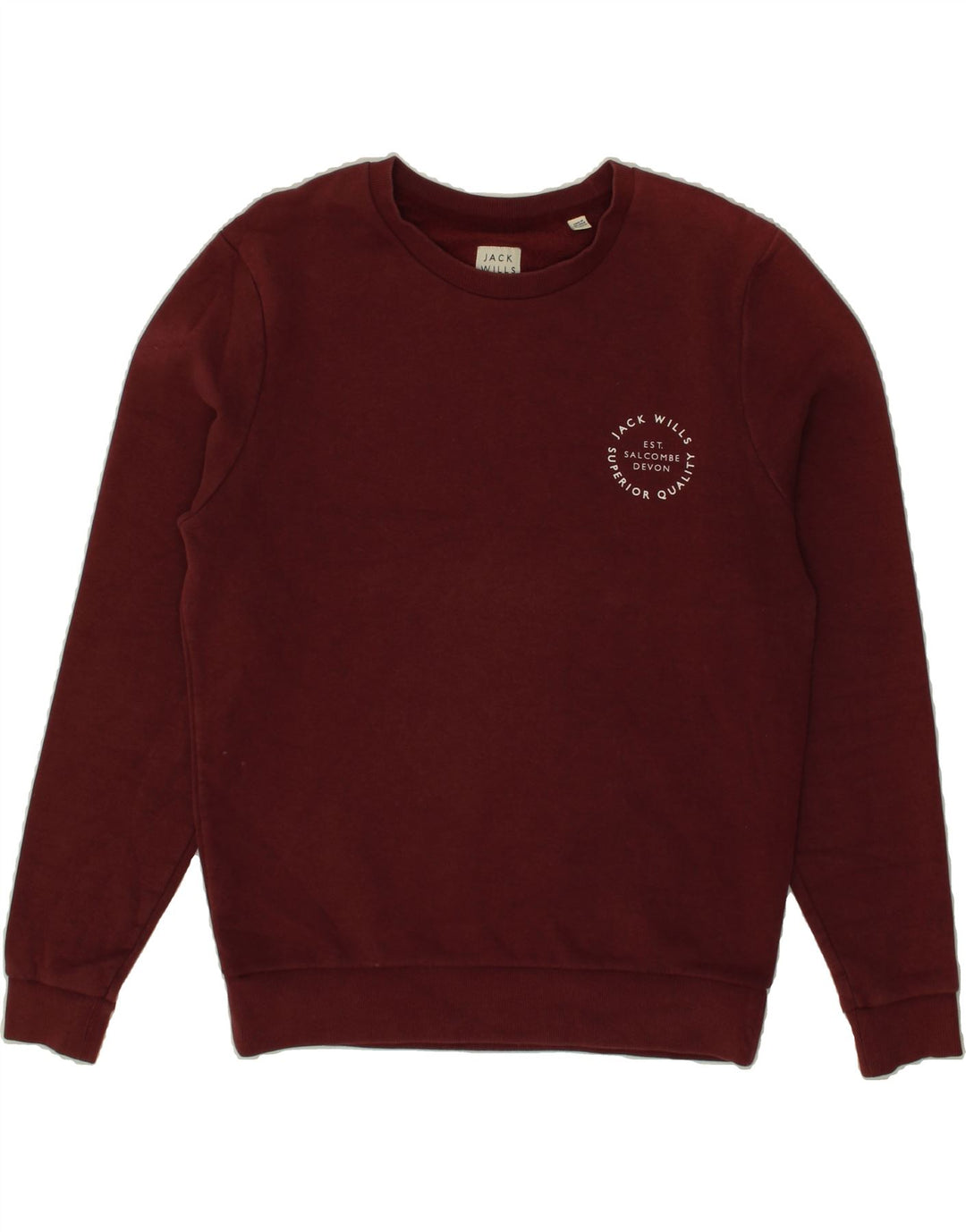 JACK WILLS Mens Graphic Sweatshirt Jumper Medium Maroon Cotton Vintage Jack Wills and Second-Hand Jack Wills from Messina Hembry 