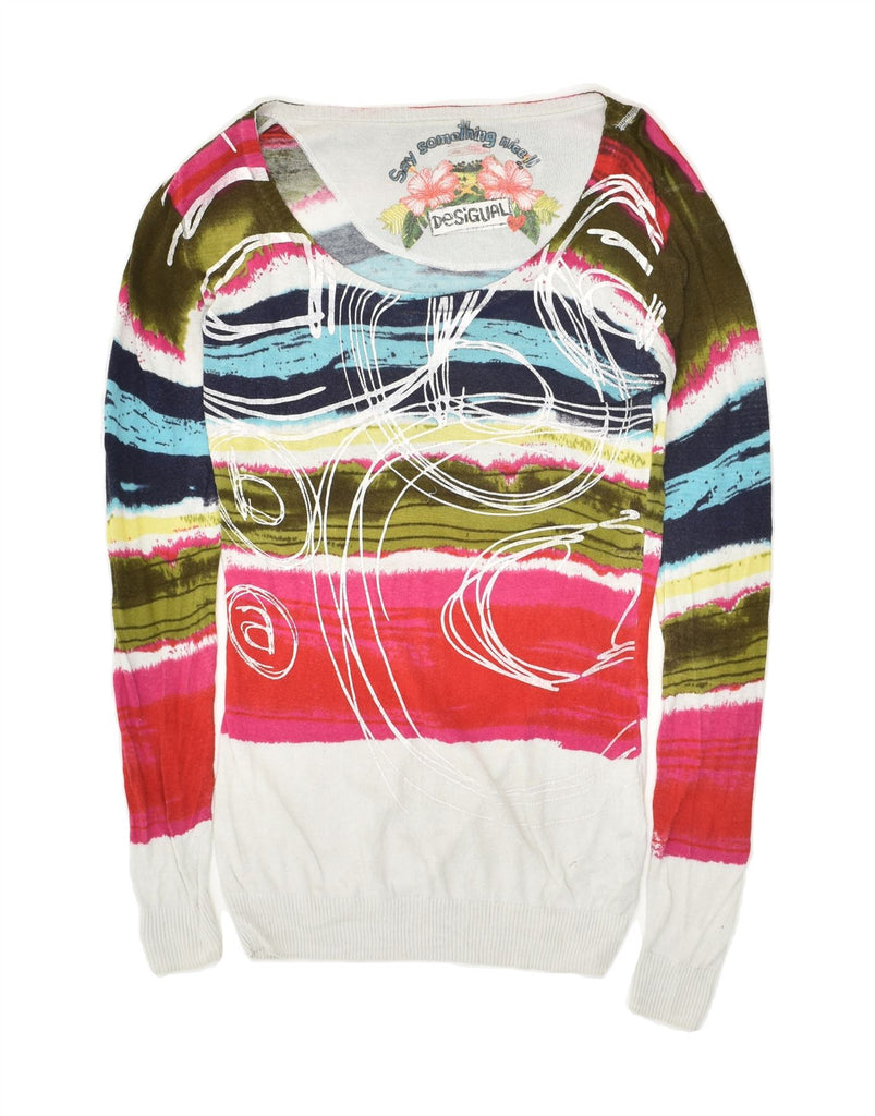 DESIGUAL Womens Boat Neck Jumper Sweater UK 10 Small Multicoloured Vintage Desigual and Second-Hand Desigual from Messina Hembry 