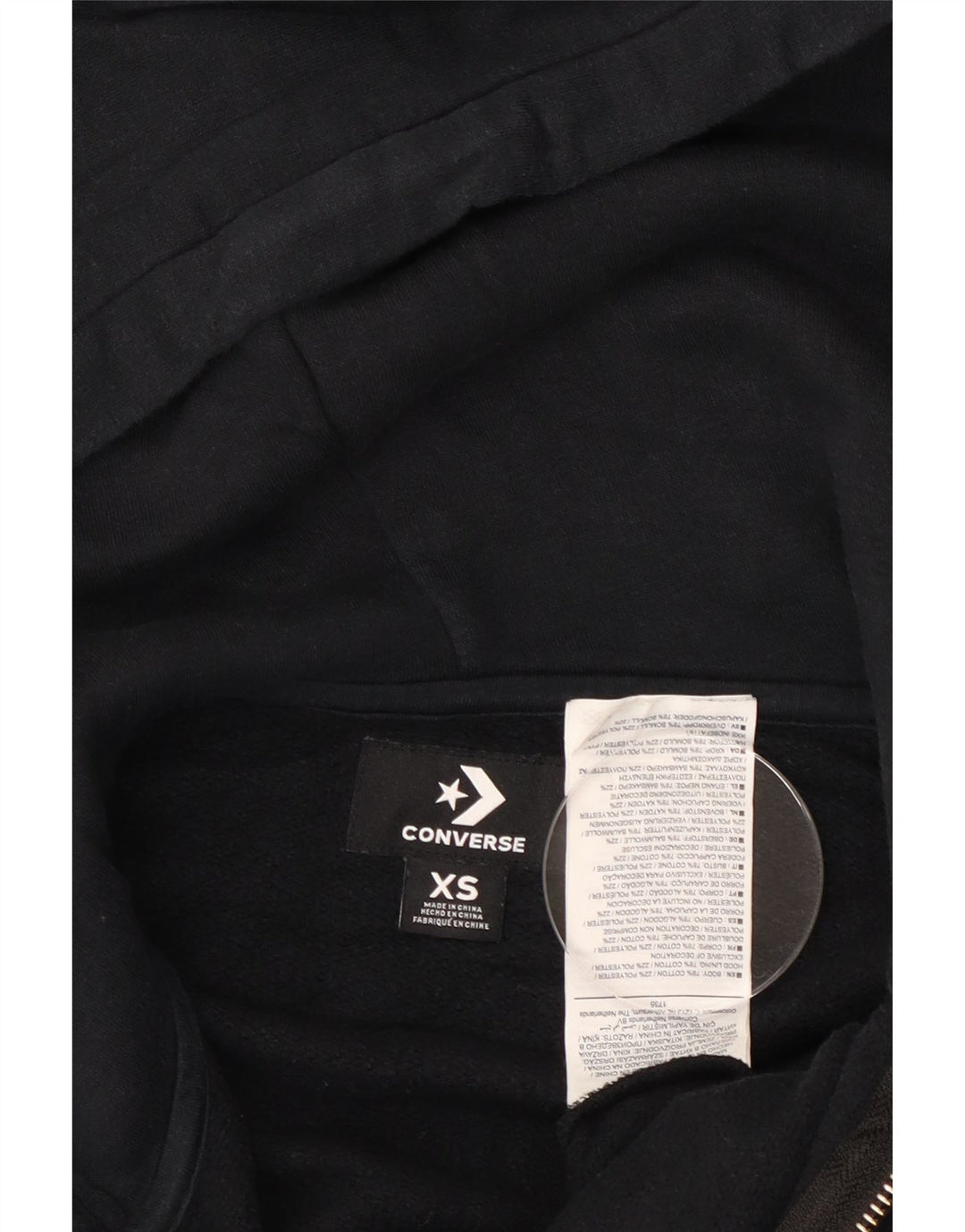 Converse Womens Zip Hoodie Sweater UK 6 XS Black Cotton