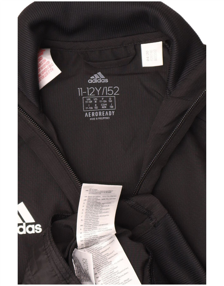 Adidas Boys Aeroready Tracksuit Top Jacket 11-12 Years Black Polyester