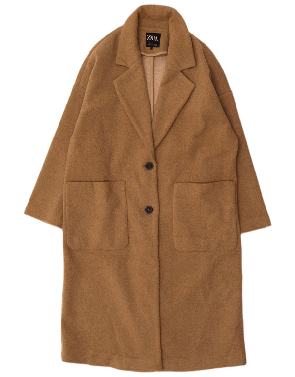 Zara Womens Oversized Overcoat UK 10 Small Beige Polyester