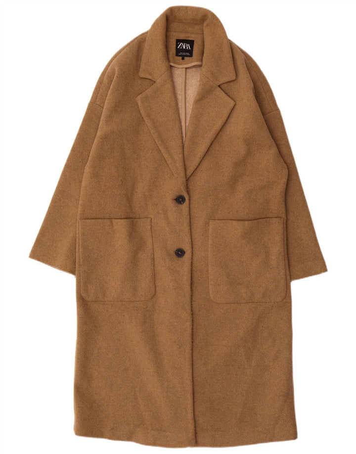 Zara Womens Oversized Overcoat UK 10 Small Beige Polyester