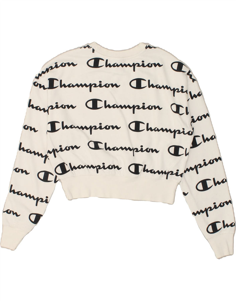 CHAMPION Womens Crop Sweatshirt Jumper UK 10 Small White Cotton | Vintage Champion | Thrift | Second-Hand Champion | Used Clothing | Messina Hembry 