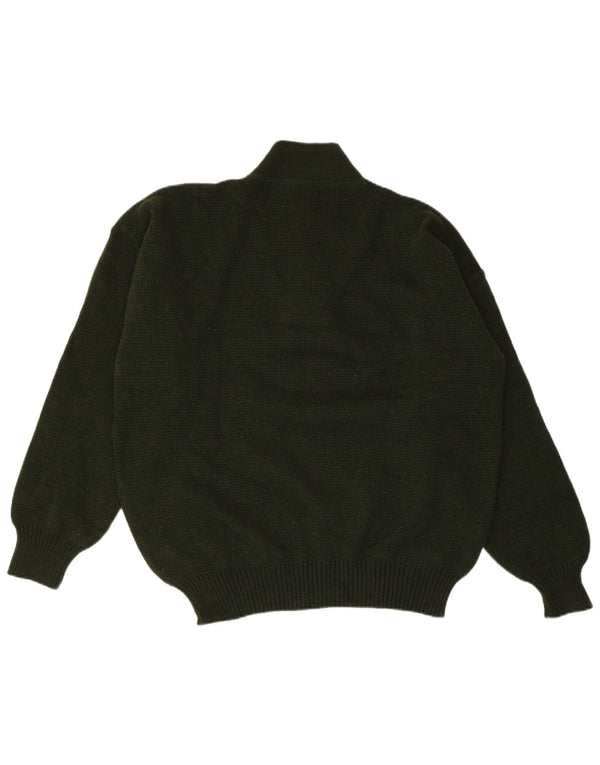 VINTAGE Mens Button Neck Jumper Sweater Large Green