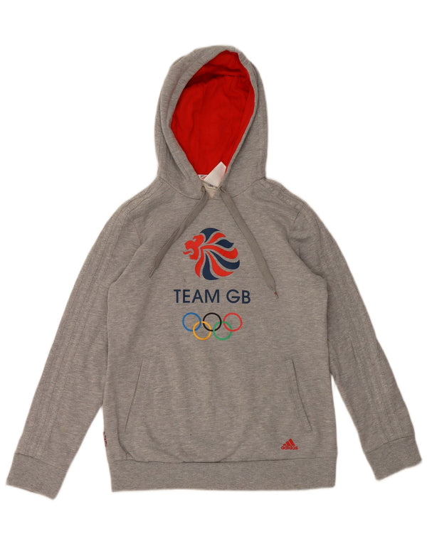 Adidas Womens Graphic Hoodie Jumper UK 12/14 Medium Grey Cotton