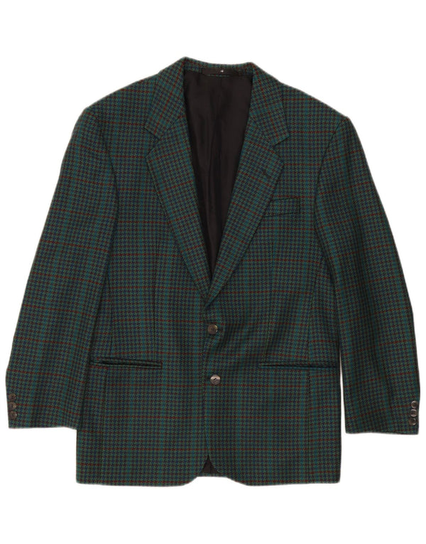 Vintage Mens 2 Button Blazer Jacket IT 46 Small Green Houndstooth New Wool