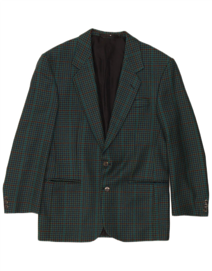 Vintage Mens 2 Button Blazer Jacket IT 46 Small Green Houndstooth New Wool