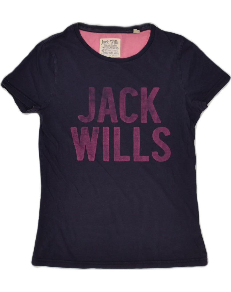 JACK WILLS Womens Graphic T-Shirt Top UK 10 Small Navy Blue Cotton | Vintage Jack Wills | Thrift | Second-Hand Jack Wills | Used Clothing | Messina Hembry 