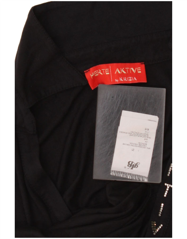 PERTE BY KRIZIA Womens Long Sleeve Polo Shirt UK 14 Medium Black Viscose