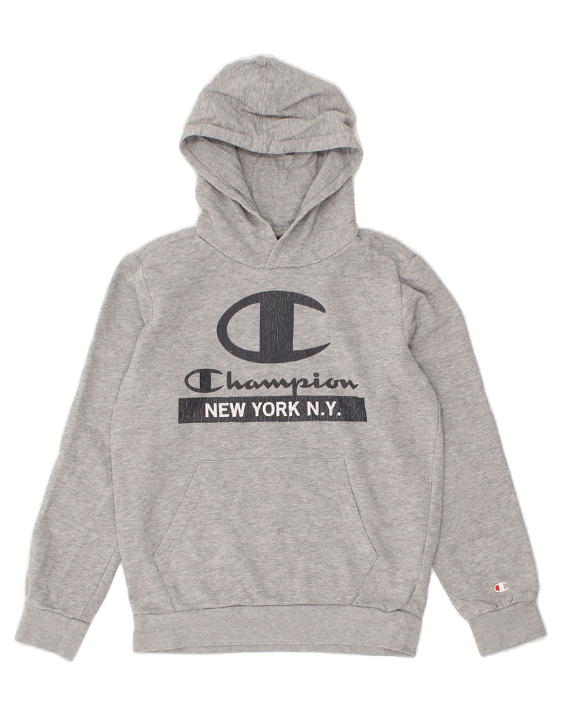 CHAMPION Boys Graphic Hoodie Jumper 11-12 Years Large Grey Cotton Vintage Champion and Second-Hand Champion from Messina Hembry 