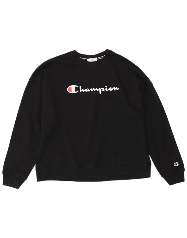 CHAMPION Womens Graphic Oversized Sweatshirt Jumper UK 18 XL Black