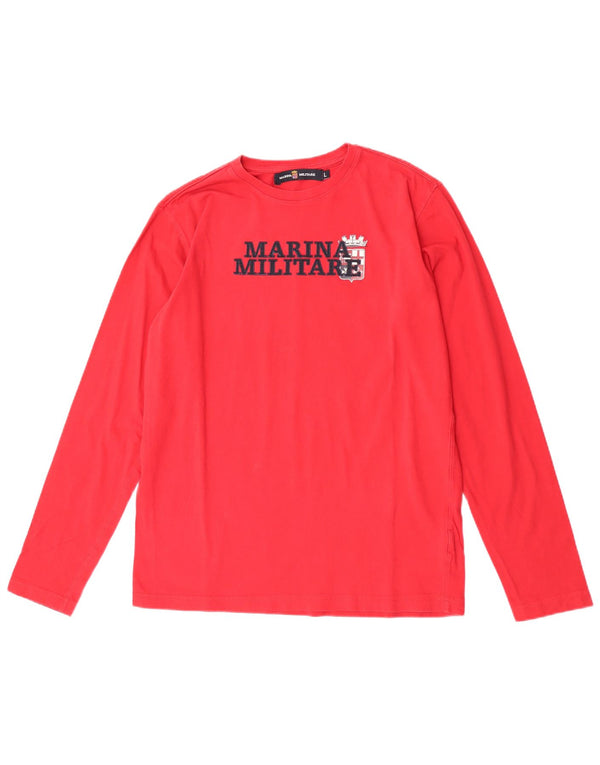 Marina Militare Mens Graphic Top Long Sleeve Large Red Cotton