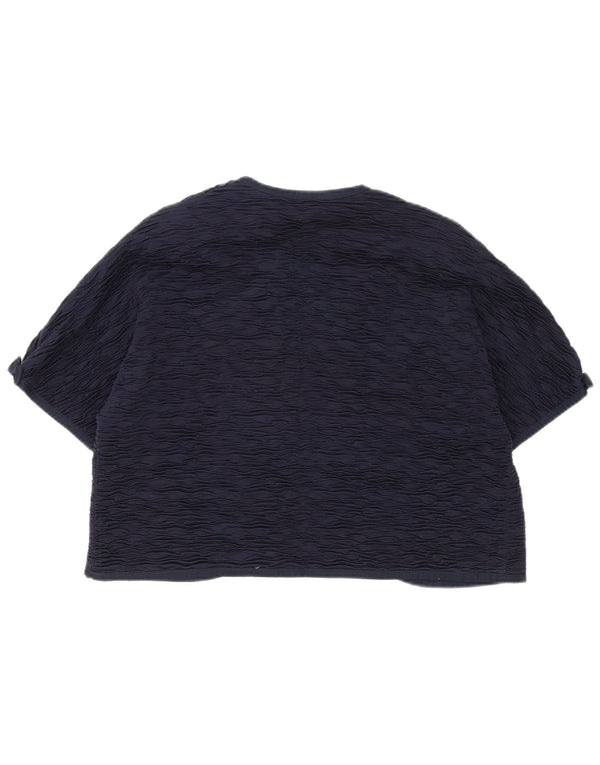 Liola Womens Short Sleeve Open Bolero Top IT 52 2XL Navy Blue Cotton