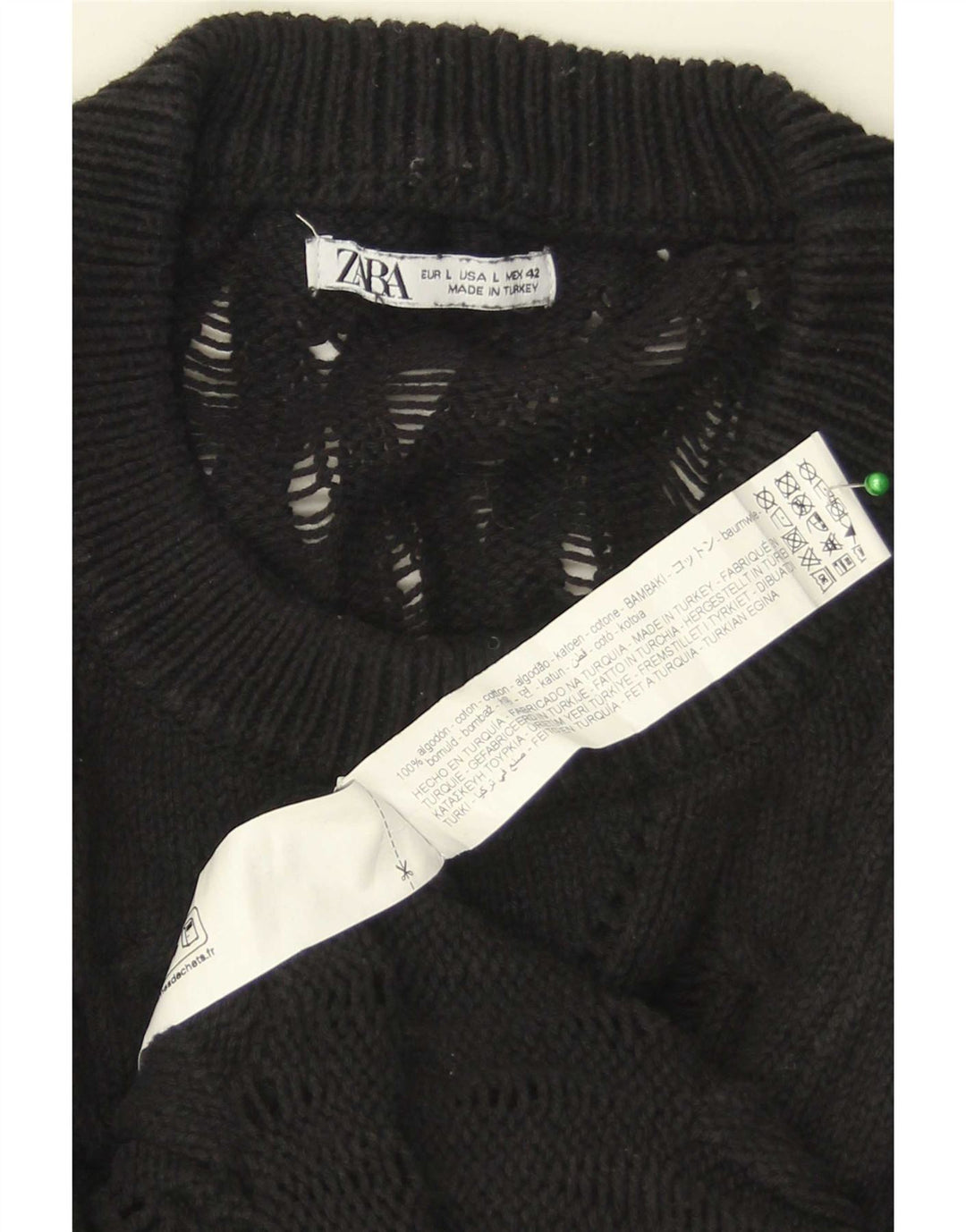 Zara Mens Crew Neck Jumper Sweater Large Black Cotton