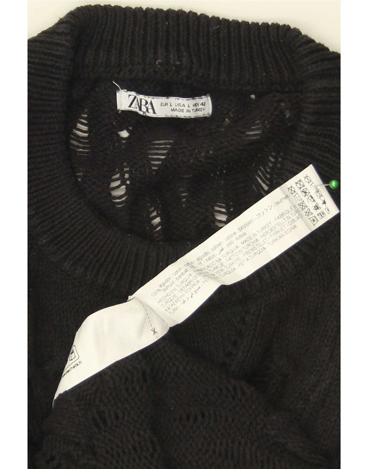 Zara Mens Crew Neck Jumper Sweater Large Black Cotton