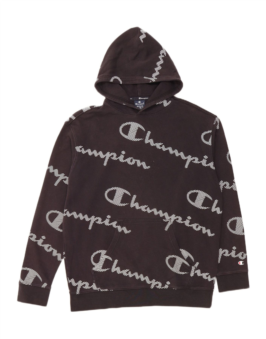 CHAMPION Mens Graphic Hoodie Jumper Medium Black