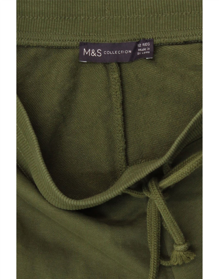 Marks & Spencer Womens Tracksuit Trousers Joggers UK 12 Medium Khaki Cotton