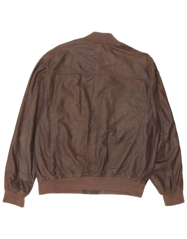 Gimo's Mens Bomber Leather Jacket UK 38 Medium Brown Leather