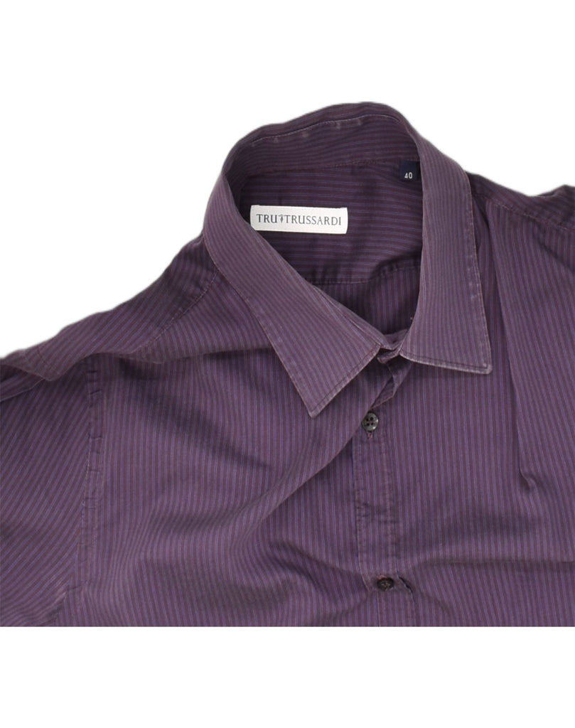 TRUSSARDI Mens Shirt EU 40 Medium Purple Striped Cotton | Vintage Trussardi | Thrift | Second-Hand Trussardi | Used Clothing | Messina Hembry 