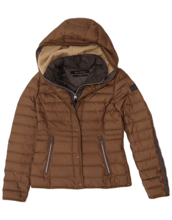 Marc O'Polo Womens Hooded Padded Jacket EU 36 Small Brown Colourblock