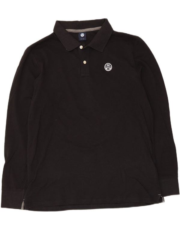 North Sails Mens Long Sleeve Polo Shirt XL Black Cotton