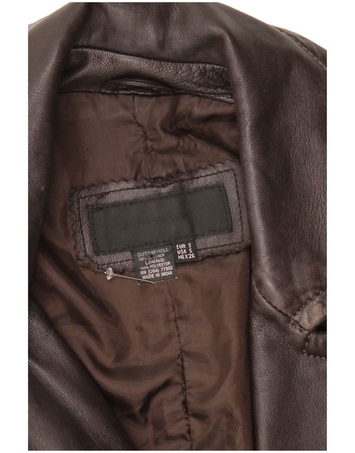 Zara Womens Leather Coat UK 10 Small Brown Leather