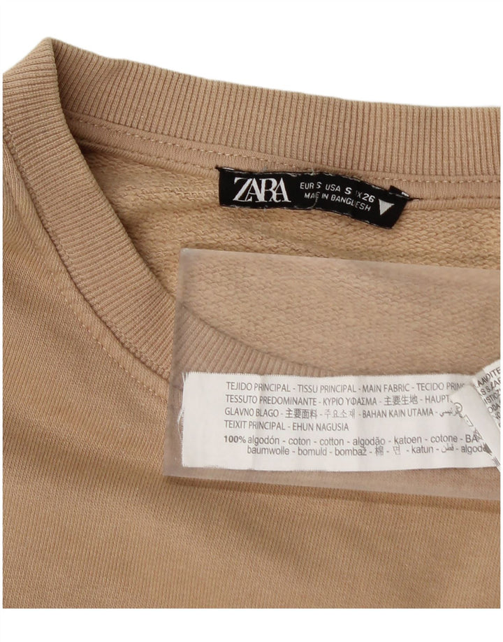 Zara Mens Sweatshirt Jumper Small Beige Cotton