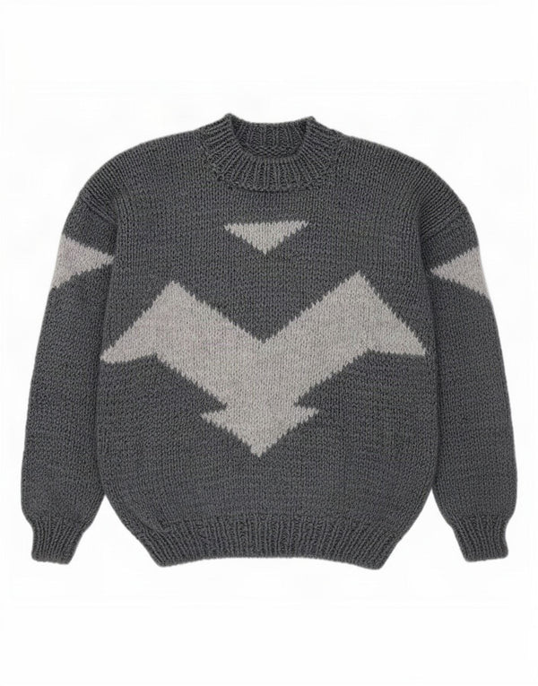 Vintage Womens Turtle Neck Jumper Sweater UK 16 Large Grey Colourblock