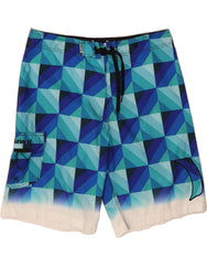 HURLEY Mens Graphic Swimming Shorts Large  Blue Geometric Polyester