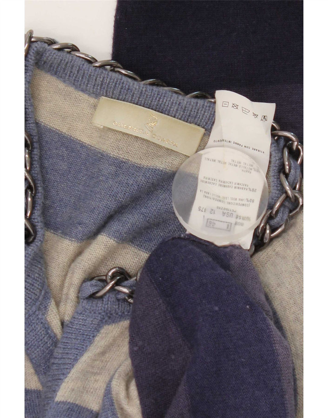 Roberta Scarpa Womens Cardigan Sweater IT 46 Large Navy Blue Striped