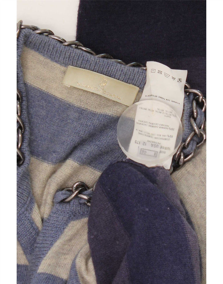 Roberta Scarpa Womens Cardigan Sweater IT 46 Large Navy Blue Striped