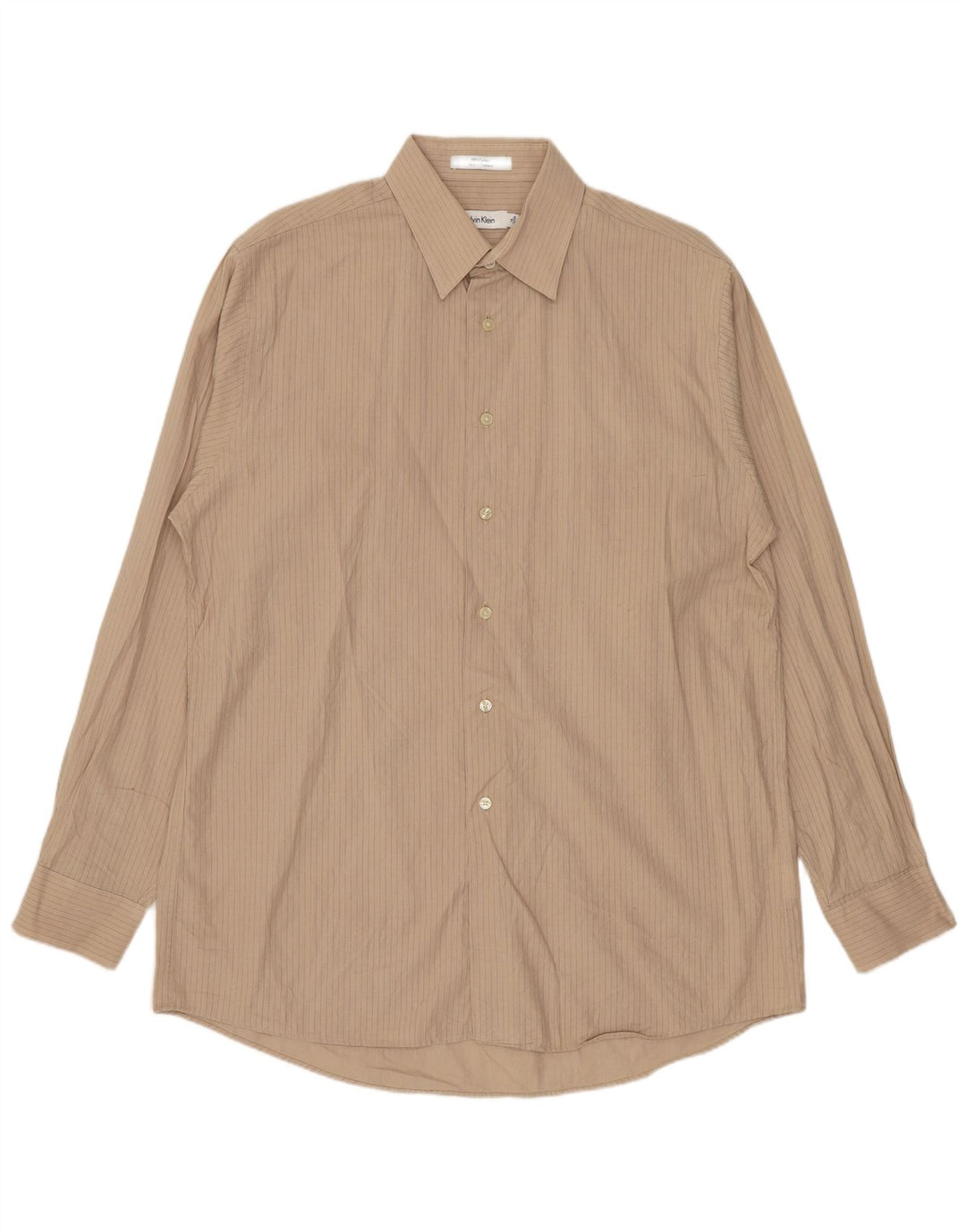 Calvin Klein Mens Shirt Size 16 Large Beige Striped Cotton