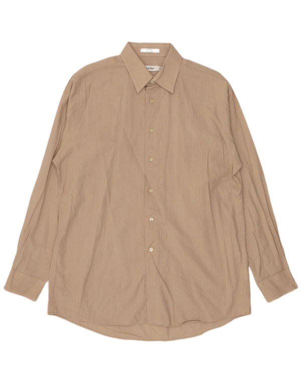 Calvin Klein Mens Shirt Size 16 Large Beige Striped Cotton