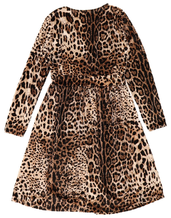 Vintage Womens A-Line Dress UK 10 Small Beige Animal Print Polyester